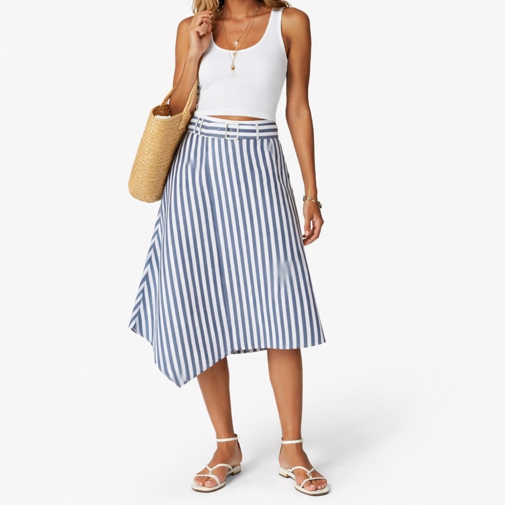 Maeve By Anthropologie Blue & White Striped Asymmetrical A-Line Skirt Size 0